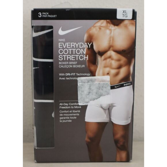 Nike KE1107-001 Men's Sz XL Black Everyday Cotton Stretch Boxer Briefs, 3-Pack - Picture 1 of 6